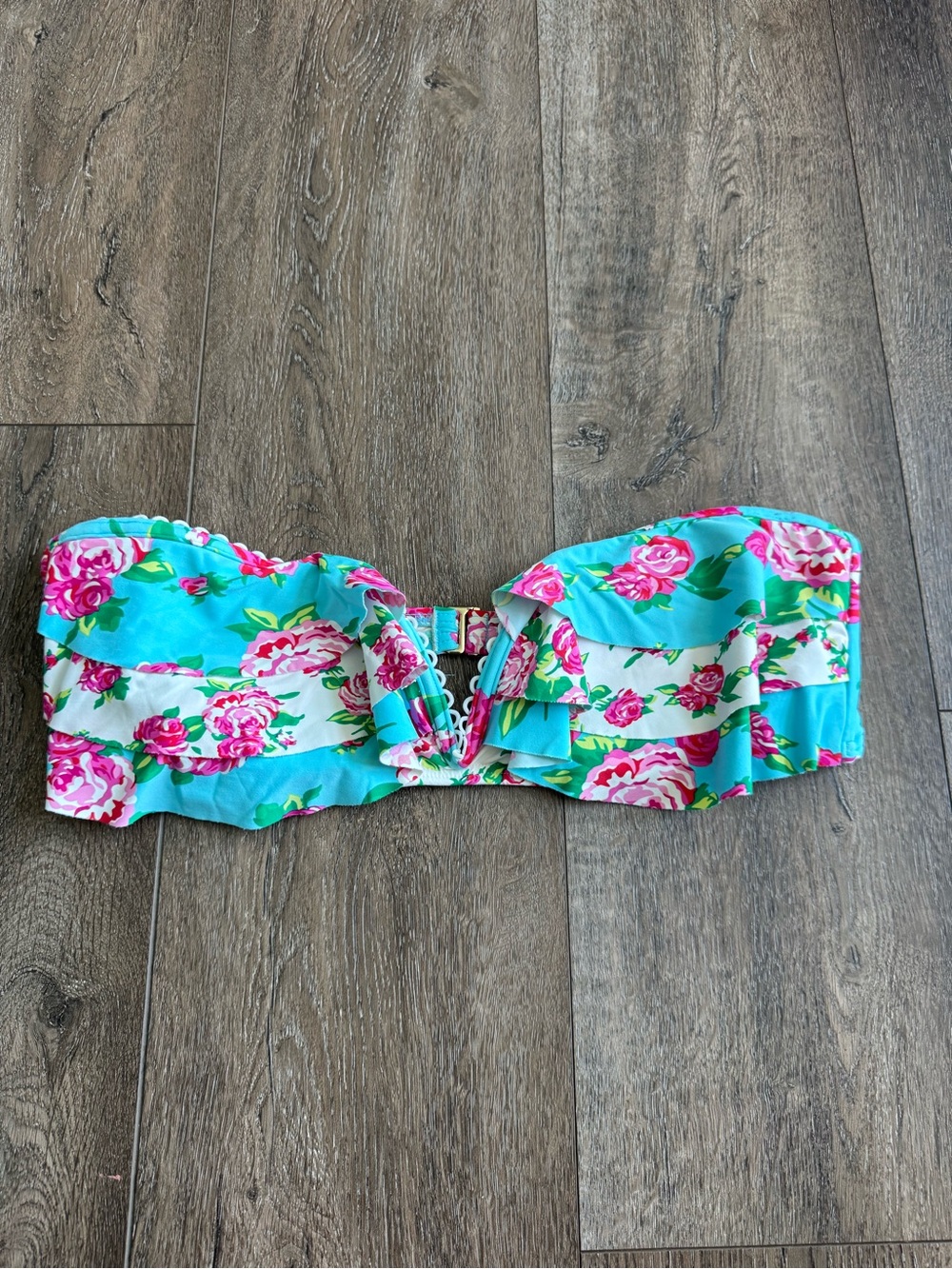Betsey Johnson Turquoise and Pink Bikini Top Size Large